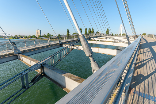 The Deux-Rives footbridge between Germany and France in Kehl and Strasbourg, a symbol of cross-border cooperation. Bas-Rhin, Collectivite europeenne d'Alsace,Grand Est.