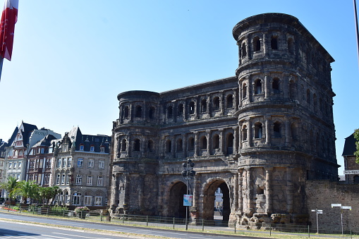 Trier, Germany - 07/11/2023: Porta Nigra, seen from the casino