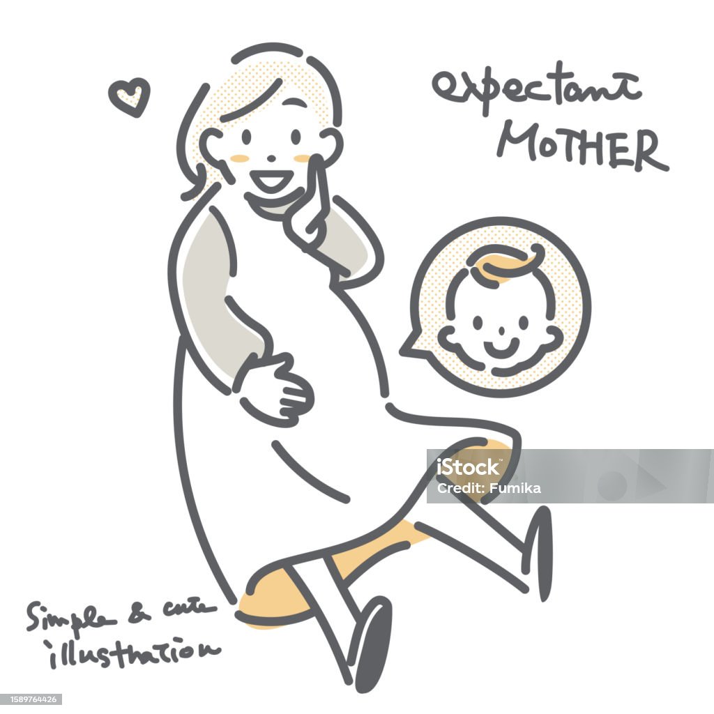 Expecting Mother Vector Happy Expectant Mother Simple And Cute Illustration Stock Illustration ...