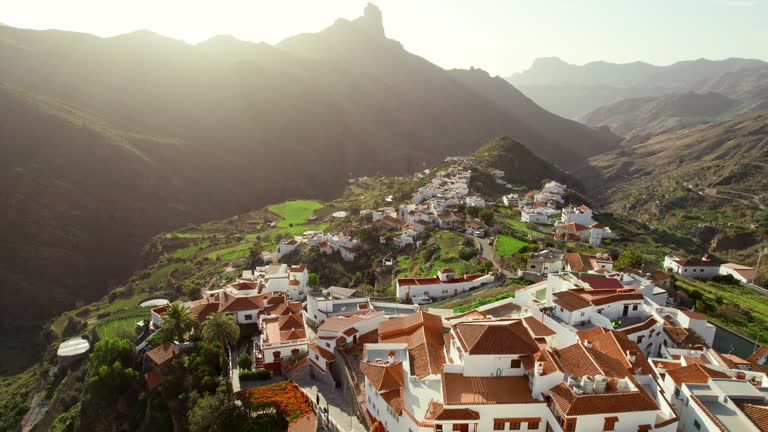 Aerial view of the picturesque Teror village on Gran Canaria island, Spain