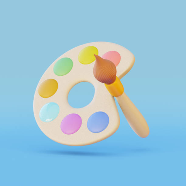 istock School supplies icon. School brush and palette. 3D render 1589794029