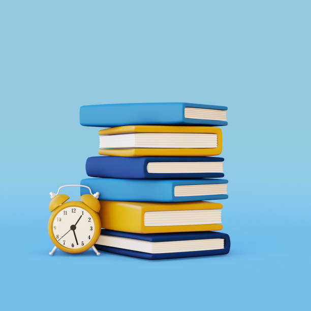 istock School supplies icon. Stack of books and analog clock. 3D render 1589794084