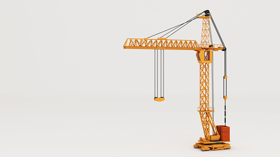 Model construction crane on white background construction business,3D rendering