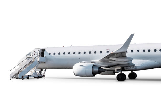 istock Passenger jetliner with air stairs isolated on white background 1589814169
