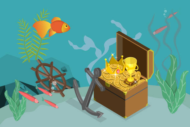 istock 3D Isometric Flat Vector Conceptual Illustration of Underwater Treasure Chest 1589831781