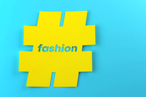 Fashion Written Yellow Hashtag Note Paper On Blue Background