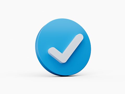 3d White Check Mark Symbol With Rounded Shiny Blue Icon On White Background 3d Illustration