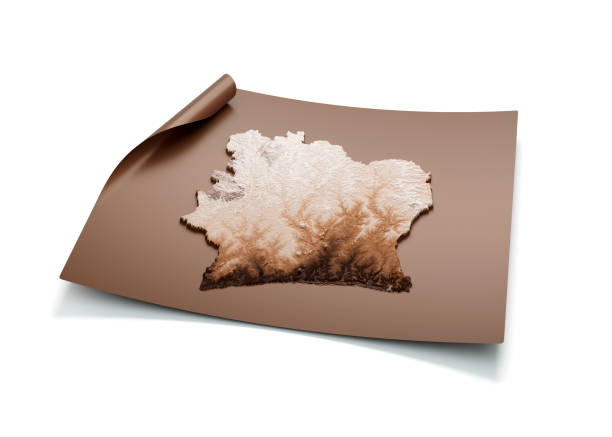 istock Map Of Ivory Coast Old Style Brown On Unrolled Map Paper Sheet On White Background 3d Illustration 1589847333