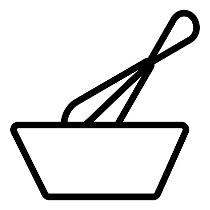 Wisk and bowl line icon, Cooking concept, Dough making sign on white background, Mixing with whisk icon in outline style mobile concept web design. Vector graphics