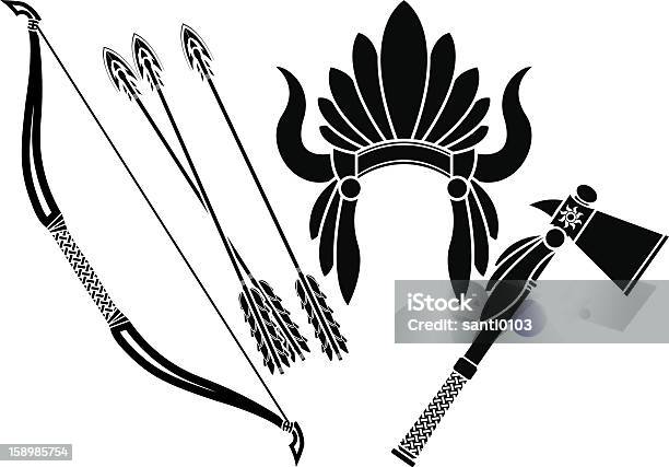 American Indian Kopfschmuck Tomahawk Und Gewebe Schablone Stock Vektor Art und mehr Bilder von Kopfschmuck - Kopfbedeckung
