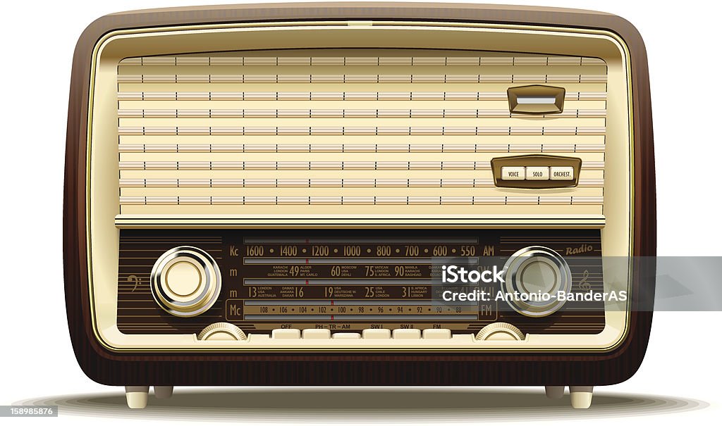 Old radio Realistic illustration of an old radio receiver of the last century. Radio stock vector