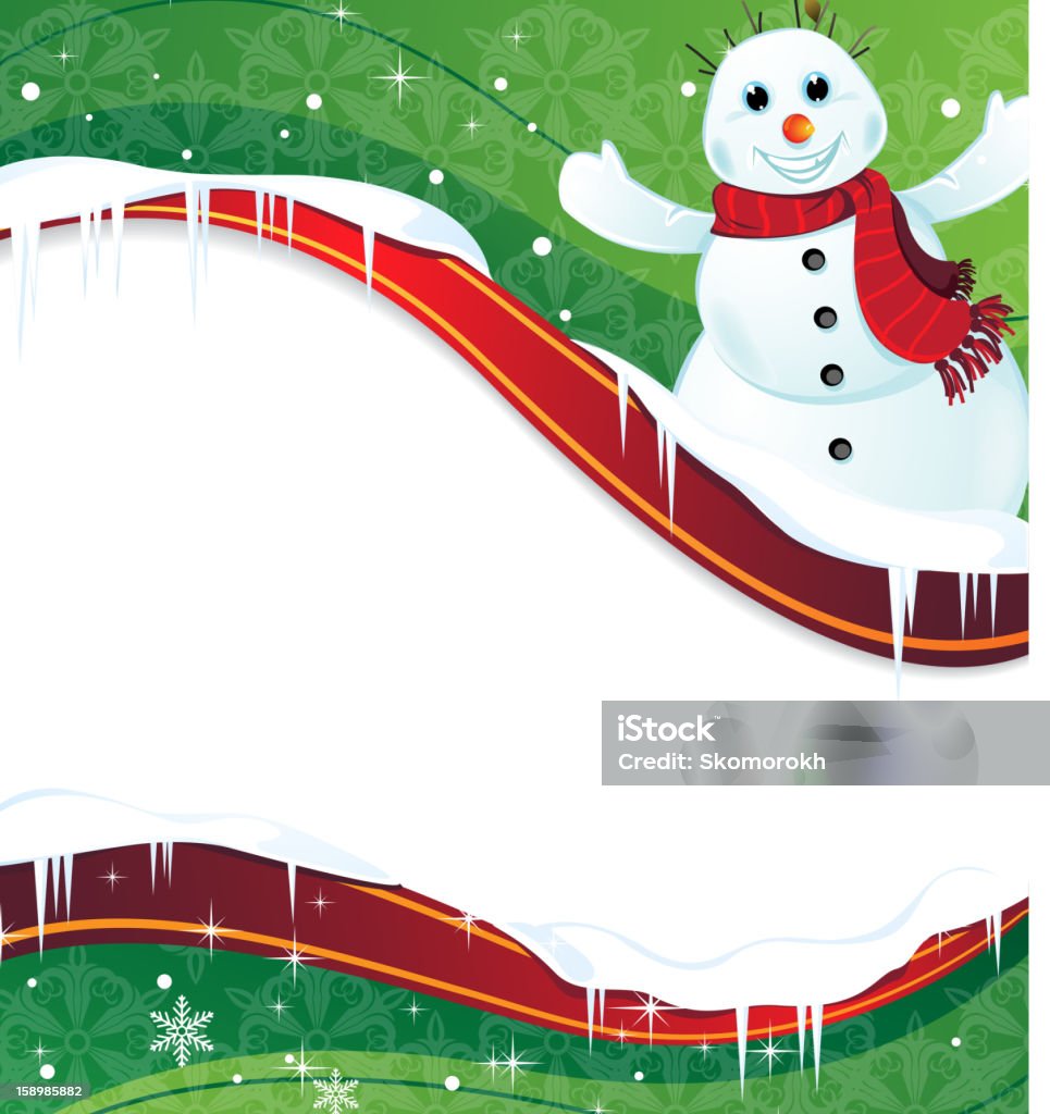 Fond d'hiver avec un joyeux Bonhomme de neige rouge écharpe - clipart vectoriel de Blanc libre de droits