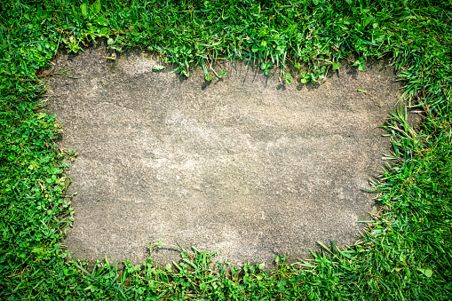 Natural frame border, juicy green grass around stone surface