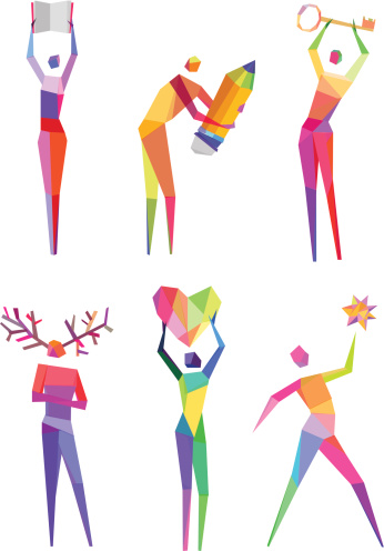 Vector Illustration of Colorful Polygonal People and concept objects with transparency in eps10