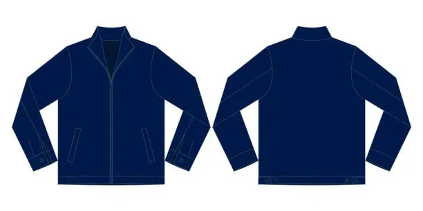 Vector illustration of Blank Navy Blue Jacket With Lining Template On White Background