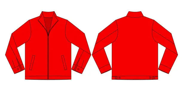 Vector illustration of Blank Red Jacket With Lining Template On White Background