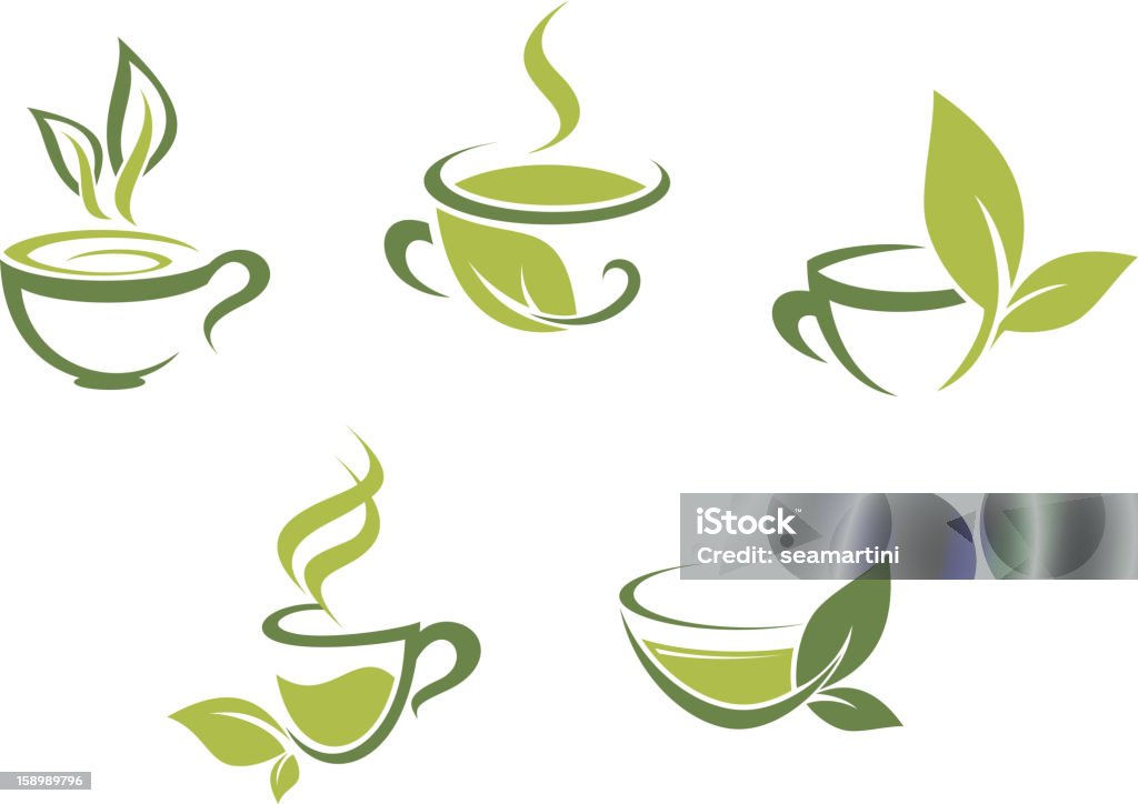 Té fresco y hojas verdes - arte vectorial de Bebida libre de derechos