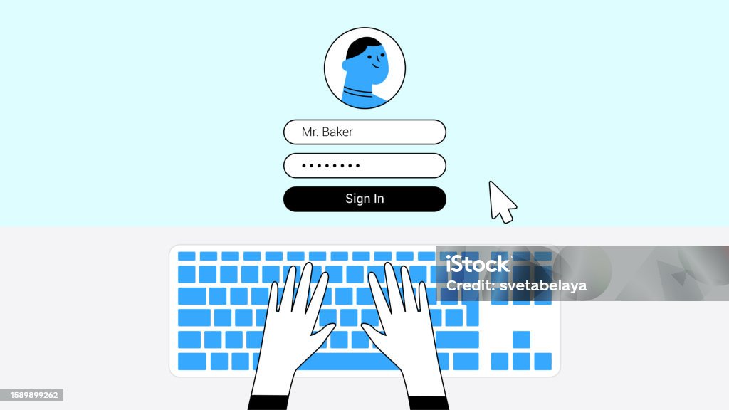 Typing Sign In Hands Typing On Keyboard Vector Illustration Stock Illustration ...
