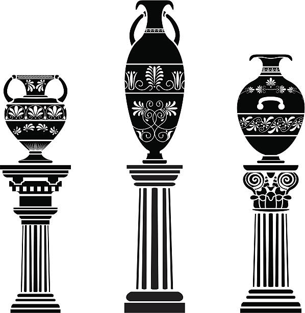 древние греческие ваза на колонки - jug decorative urn ancient greek culture stock illustrations