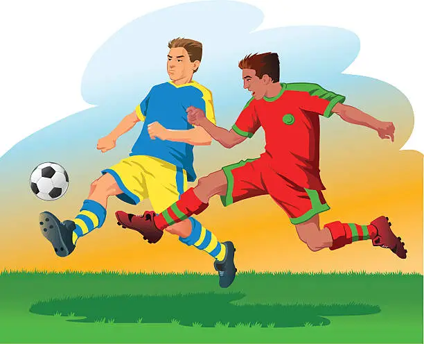 Vector illustration of Two Soccer Players Attacking the Ball