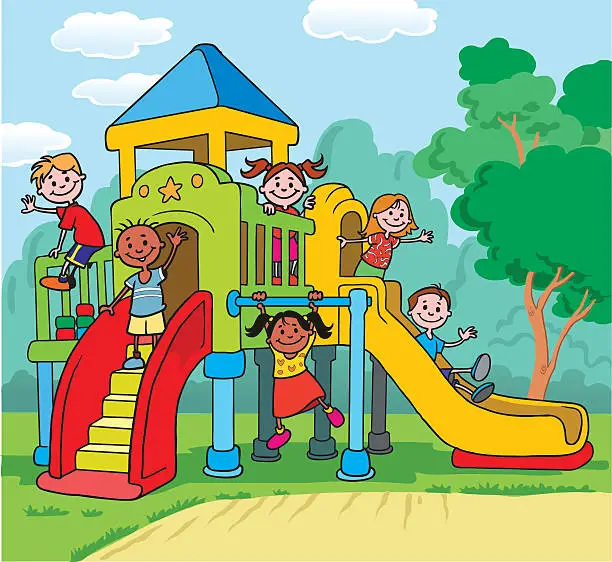 Vector illustration of Children Playing on Playground
