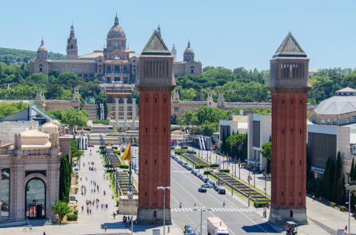 Venetian Towers lead a way to the MNAC Barcelona Spain