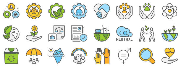 Colored line icons about ESG environmental, social and corporate governance with editable stroke. Colored line icons about ESG environmental, social and corporate governance with editable stroke. gender equality at work stock illustrations