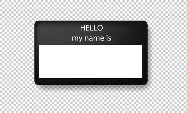 Vector illustration of Hello, my name is introduction black flat vector label for print