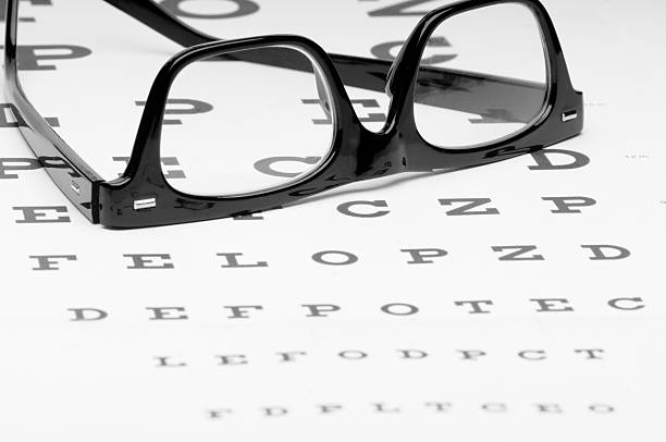 istock classic glasses on eye chart macro close up snellen 158996047