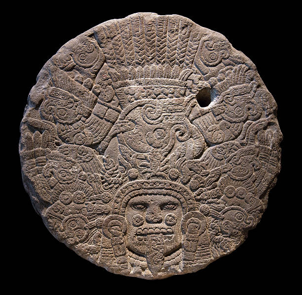 Stone altar disk to Tlaltecuhtli, Lord of the Earth. stock photo