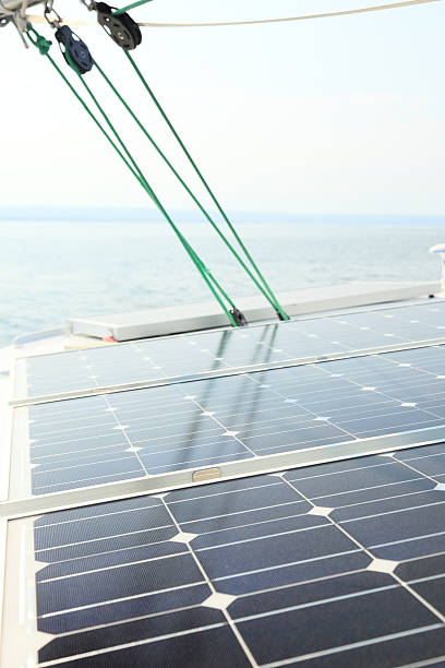 istock Solar Panels charging batteries aboard sail boat 158996508