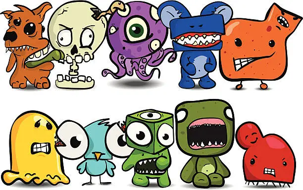 Vector illustration of Ten Little Monsters