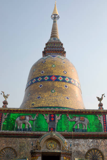 Thai pagoda on hill in nature at Wat Doi Thaen Phra Pha Luang in San Sai  district of Chiang Mai