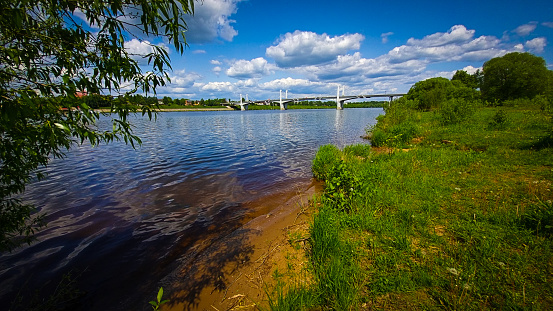 city of Kimry-Savelovo, Tver region, bridge over the Volga river, mobile photo,