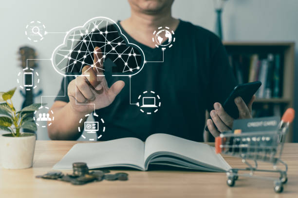 istock man touch cloud computing diagram show on hand. Data storage. the use of online digital network technology in business, buying and selling commerce online digital marketplace 1590035326