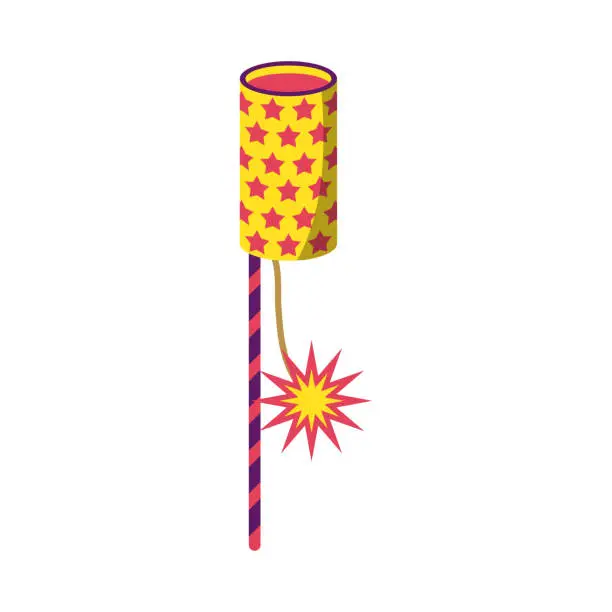 Vector illustration of Cartoon Color Firecracker or Pyrotechnics Rocket Icon. Vector