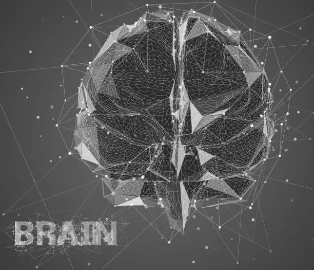 Vector illustration of three-dimensional vector cyber brain. neural network mega-data processing