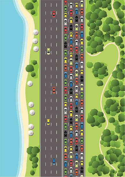 ilustraciones, imágenes clip art, dibujos animados e iconos de stock de jalea de tráfico en autopista - traffic jam illustrations