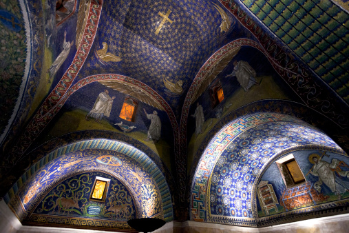 dark blue Mosaic of the galla placidia mausoleum in Ravenn