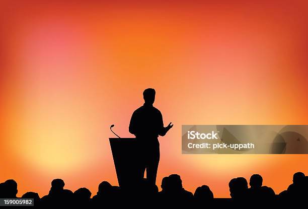 Silhouette Of Person Presenting In Front Of Crowd Stock Illustration - Download Image Now - Awards Ceremony, Seminar, Crowd of People