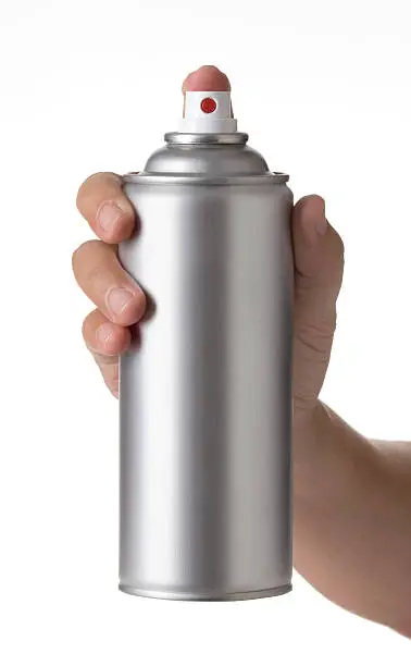 man hand holding a blank aluminum spray paint Bottle Can