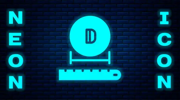 Vector illustration of Glowing neon Diameter icon isolated on brick wall background. Vector