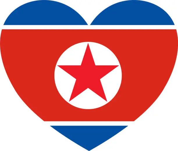 Vector illustration of North Korea  flag in heart shape isolated  on  transparent  background