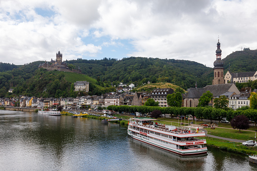 scenic panoramic view to Traben Trarbach with river Mosel in foreground