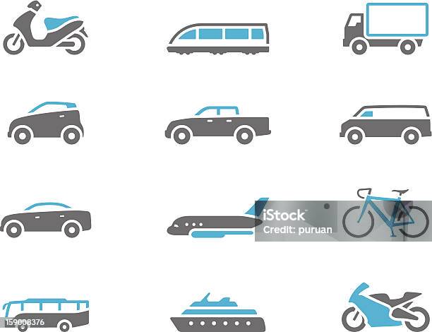 Ilustración de En Sólo Dos Tonos Iconos De Transporte y más Vectores Libres de Derechos de Andar en bicicleta - Andar en bicicleta, Autobús, Avión