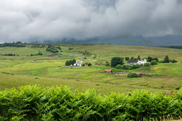 Scenic farmland in the Isle of Skye, Scotland.