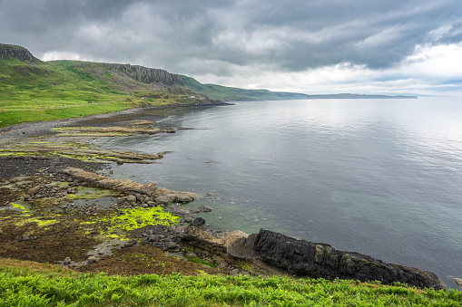 Scenic rocky coastline in the Isle of Skye, Scotland.