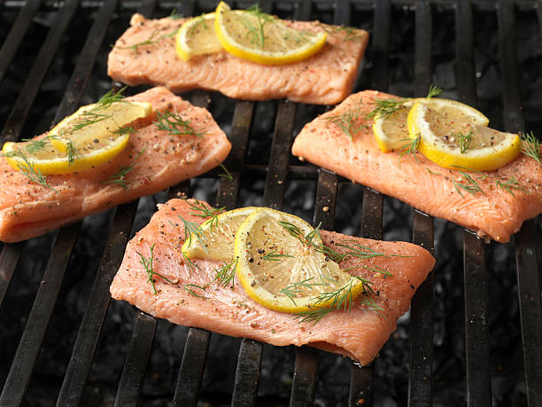 istock Raw Salmon Fillets on the BBQ 159008754