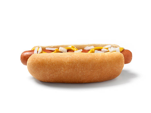 istock Hot Dog with Mustard and Onions 159009059
