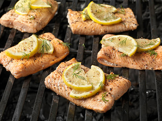 istock Cooked Salmon Fillets on the Grill 159009071